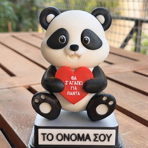 3D Printed Romantic Panda Figure with Heart, made to order