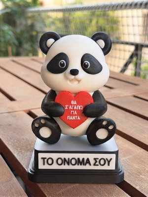 3D Printed Romantic Panda Figure with Heart, made to order