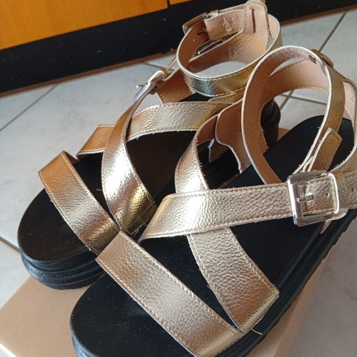 Luigi platform sandals, black and gold, size 39