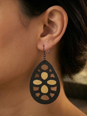 Handmade wooden Tear-Drop earrings with gold inlay new