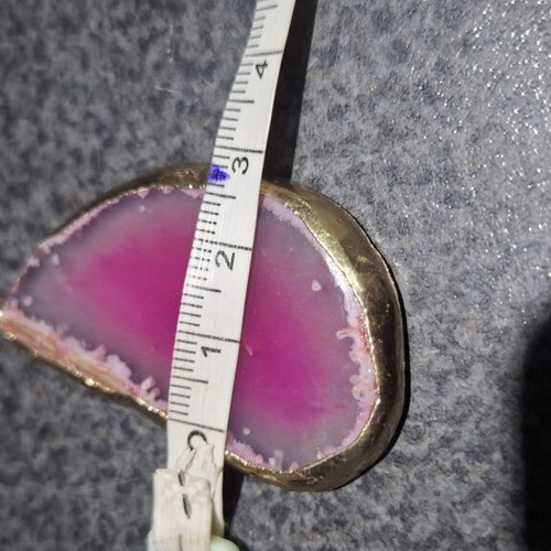 Handmade necklace with natural pink agate slice and gold chain, like new