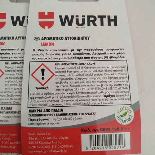 Wurth Aromatic Cards new, hanging, lemon scent