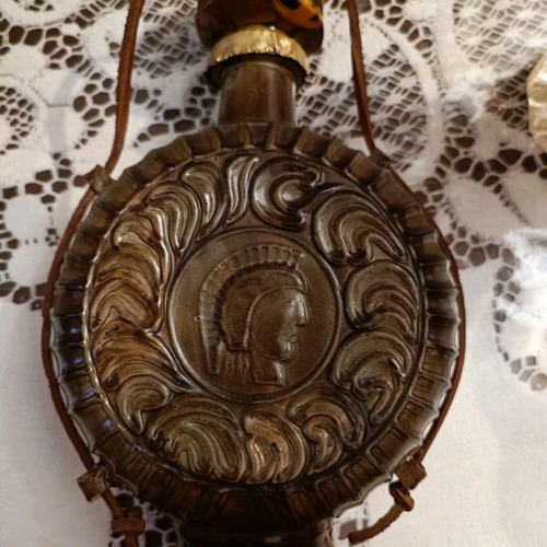 Glass liqueur bottle used, vintage, souvenir from Corfu