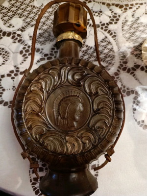 Glass liqueur bottle used, vintage, souvenir from Corfu