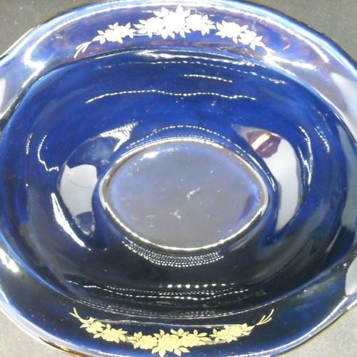 Porcelain fondue dish used, cobalt blue with 24k gold by KE.TE.