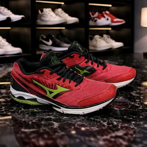 Mizuno Wave Ride sports shoes used, size 38.5, black and pink