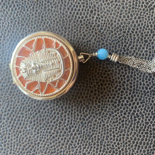 Compact mirror with blue bead from Egypt, new