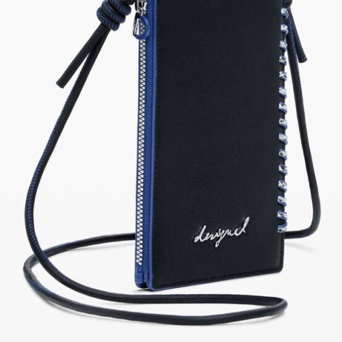 Desigual Phone Pochette like new, black and blue faux leather