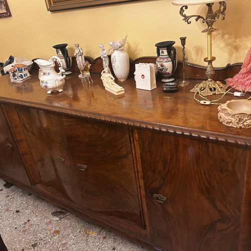 Walnut dining set with 6 chairs and buffet, vintage