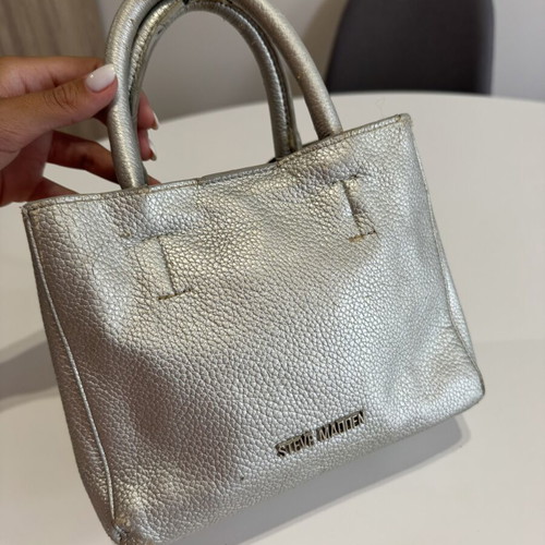 Steve Madden silver leather handbag used with worn spots
