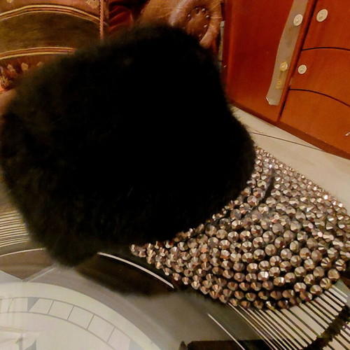 Jockey hat fur with rhinestones like new, black