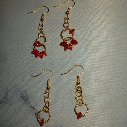 Handmade magic earrings set 2 gold and red colors new
