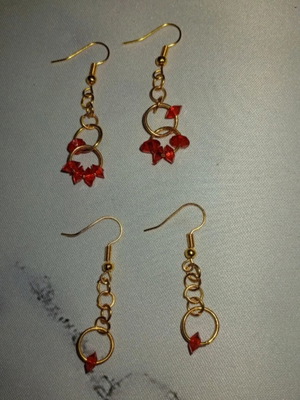 Handmade magic earrings set 2 gold and red colors new