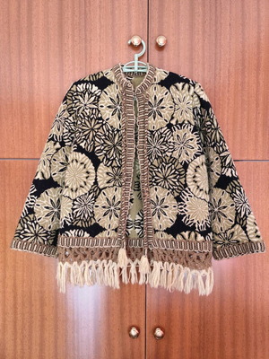 Vintage collectible cardigan custom made, black and green