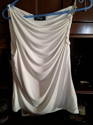 BSB Women's Draped Strap Blouse with Silver Cord like new, white