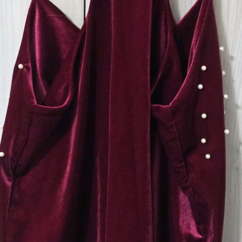 Velvet blouse with pearls new, red one size