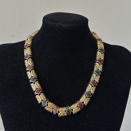 Vintage Joan Rivers necklace used, red and gold