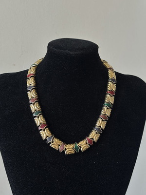 Vintage Joan Rivers necklace used, red and gold