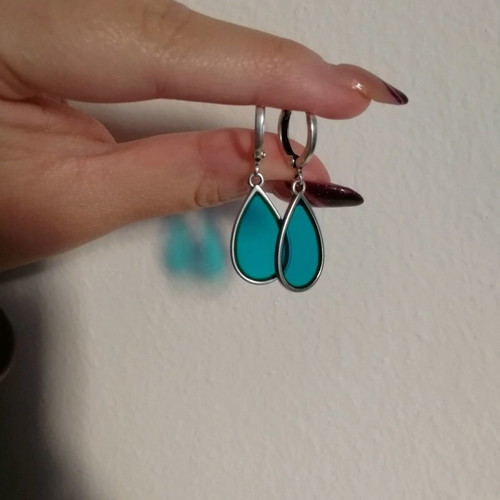 Boho earrings new, silver tone with blue enamel