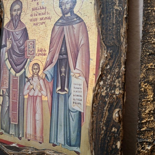 Religious icons used, set of two in wooden frame
