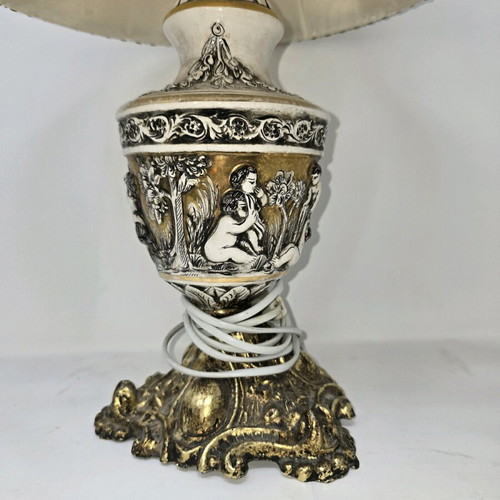 Porcelain table lamp used with vintage brass base