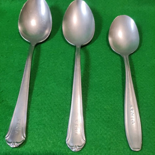 Xenia 1968 soup spoons used, Nissiotis Rostfrei & Afentakis Rostfrei, set of 3