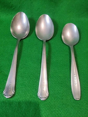 Xenia 1968 soup spoons used, Nissiotis Rostfrei & Afentakis Rostfrei, set of 3