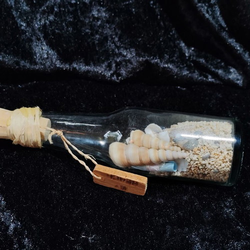 Decorative glass bottle with seashells, sand and letter, My Beach souvenir