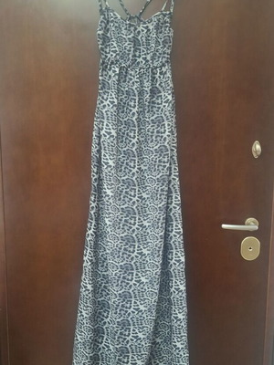 SugarFree long leopard print dress with thin straps and open back, size M