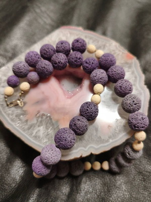 Handmade necklace 50 cm with purple volcanic lava & 925 silver