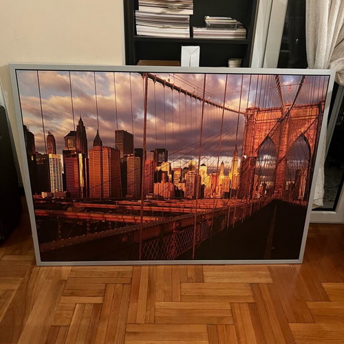 Large decorative New York Brooklyn Bridge sunset print like new