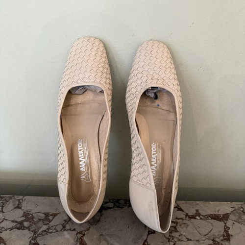 Women's leather woven ballerinas with low block heel, Dialektos, size 40.5