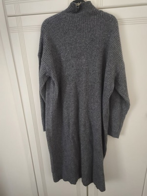 Women's long knitted cardigan 3XL, charcoal grey, high neckline, front pockets