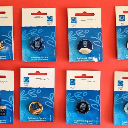 Olympic pin set Athens 2004 used, 8 pieces