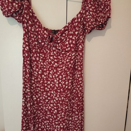 Bershka long floral dress size S like new, red multicolor