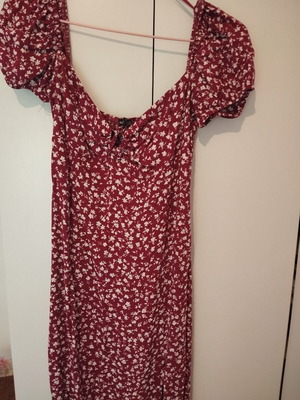 Bershka long floral dress size S like new, red multicolor