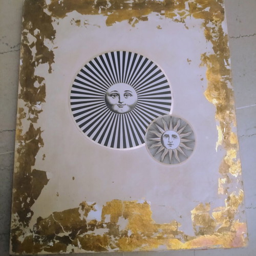 Fornasetti art prints with gold leaf on solid wood like new