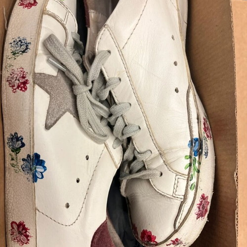 Golden Goose women's shoes with handmade floral design