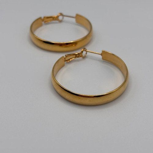 Brass flat hoop earrings plated with 24K gold new