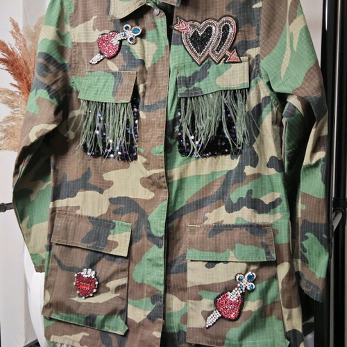 Anemi Military Jacket with Embroidered Patches and Fringes like new