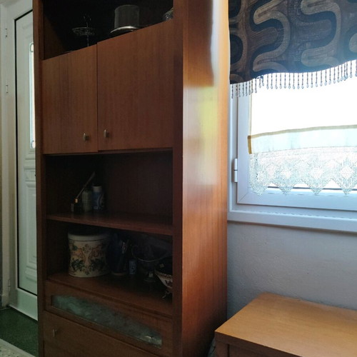 Bookcase drawer unit used with nightstand, cherry wood