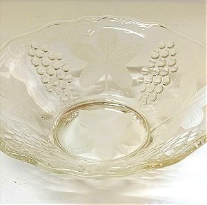 Clear Etched Grapes and Leaf's Glass Bowl