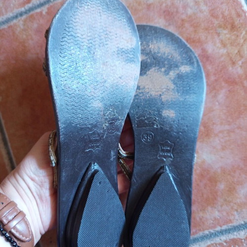 Leather sandals with crystals used, size 38-39, narrow fit