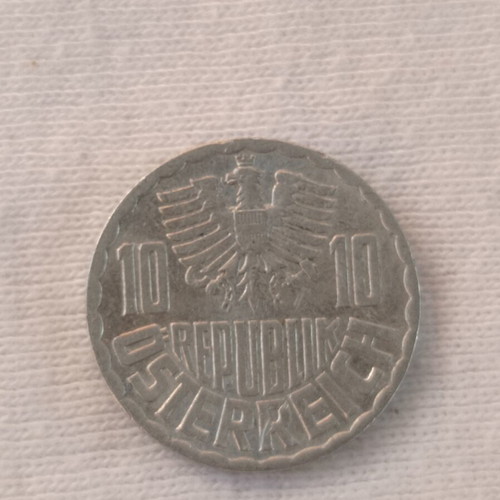 Austrian 10 Groschen coin used, aluminum 1967