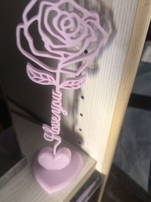 3D printed decorative rose with I love you base
