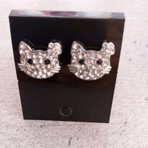 Earrings set with geometric drops and cat studs, new, silver