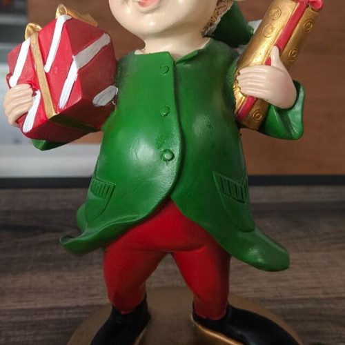 Polyresin elf boy 17.5cm tabletop Christmas decoration with gifts