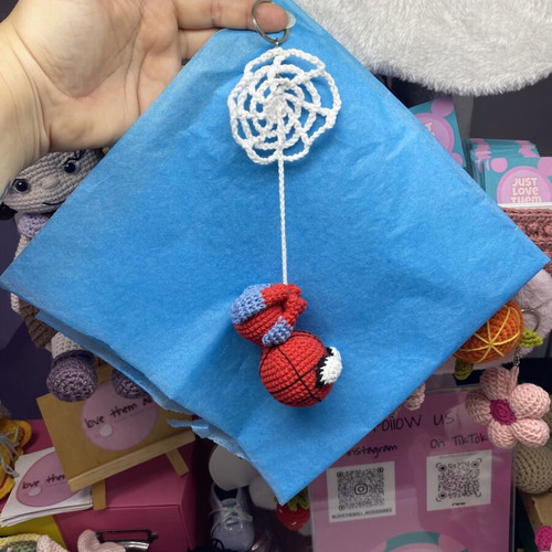 Knitted Spider Man car hanging decoration with metal keychain