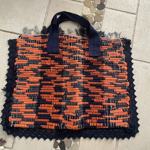 Rag bag handmade, used, orange-blue 40x50 cm