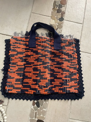 Rag bag handmade, used, orange-blue 40x50 cm